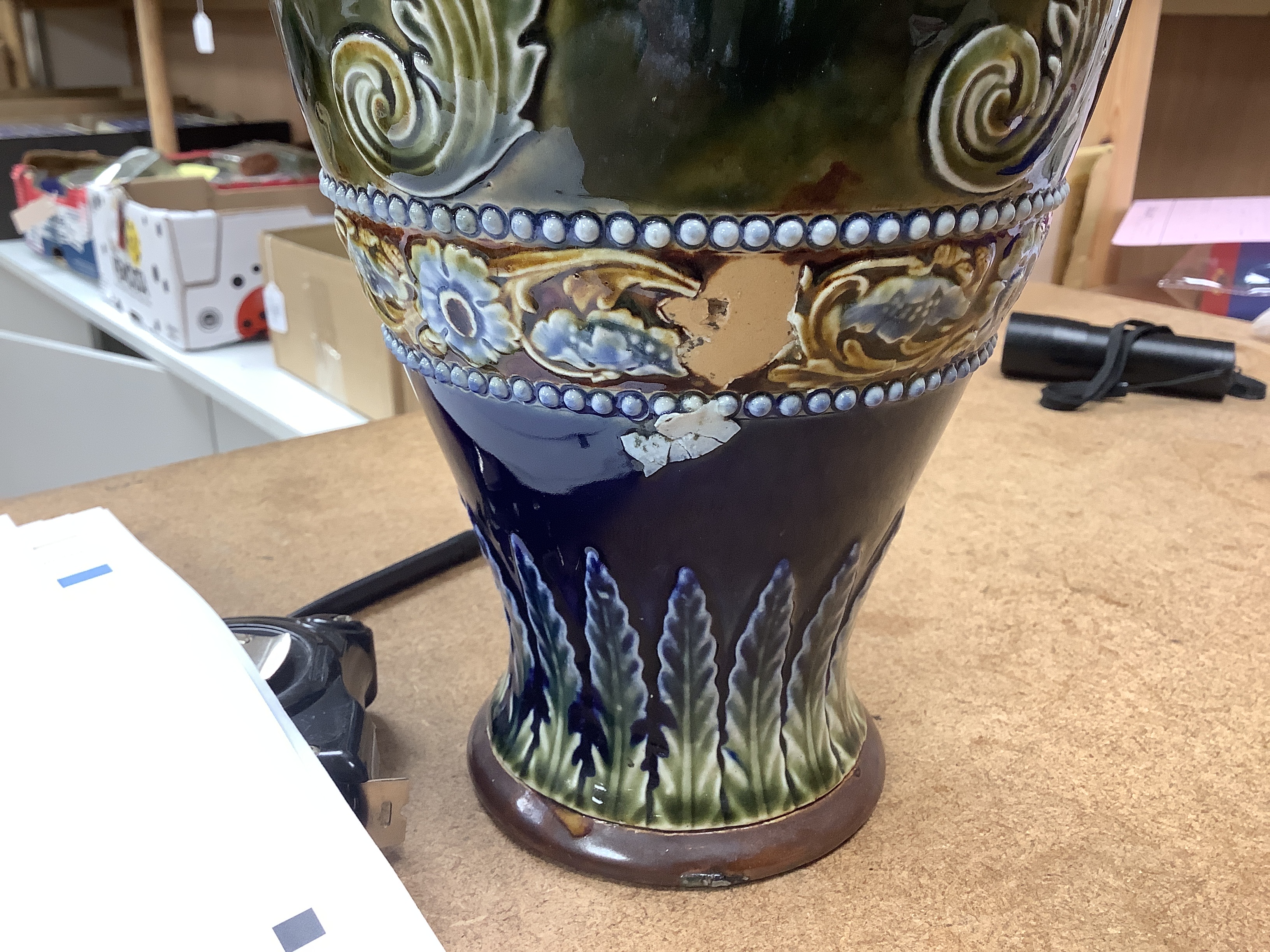 A Doulton Lambeth stoneware vase, 34cm